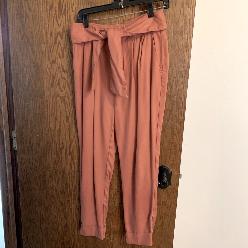 Anthropologie tie waist dusty rose pants